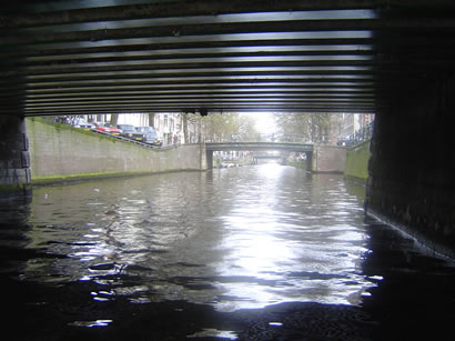 Underneath a bridge on our canal tour